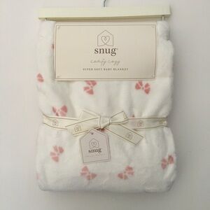 NEW Comfy Cozy Super Soft Baby Blanket - White and Pink Bows | Snug